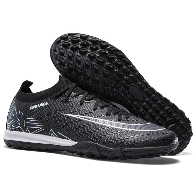 Turf Soccer Cleats, High-Top Sock Ankle Football Shoes with Embossed Geometric Print, Breathable Athletic Boots for Indoor Artificial Turf Courts-Hxh2299-1