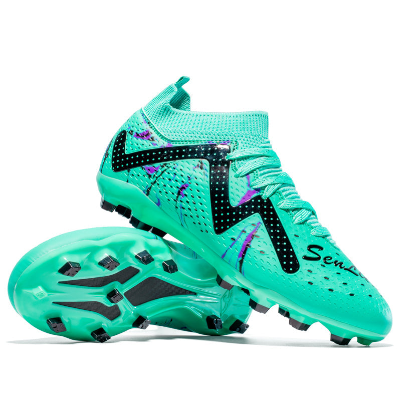 Hight Sock AG Soccer Cleats, Lace-Up Full Perforated Breathable Synthetic Football Boots, Marble Gradient Print M Dot Logo Knit Sock Ankle Lightweight Competition Athletic Shoes for Outdoor Long-Blade Artificial Turf Matches-zusheng-X2403