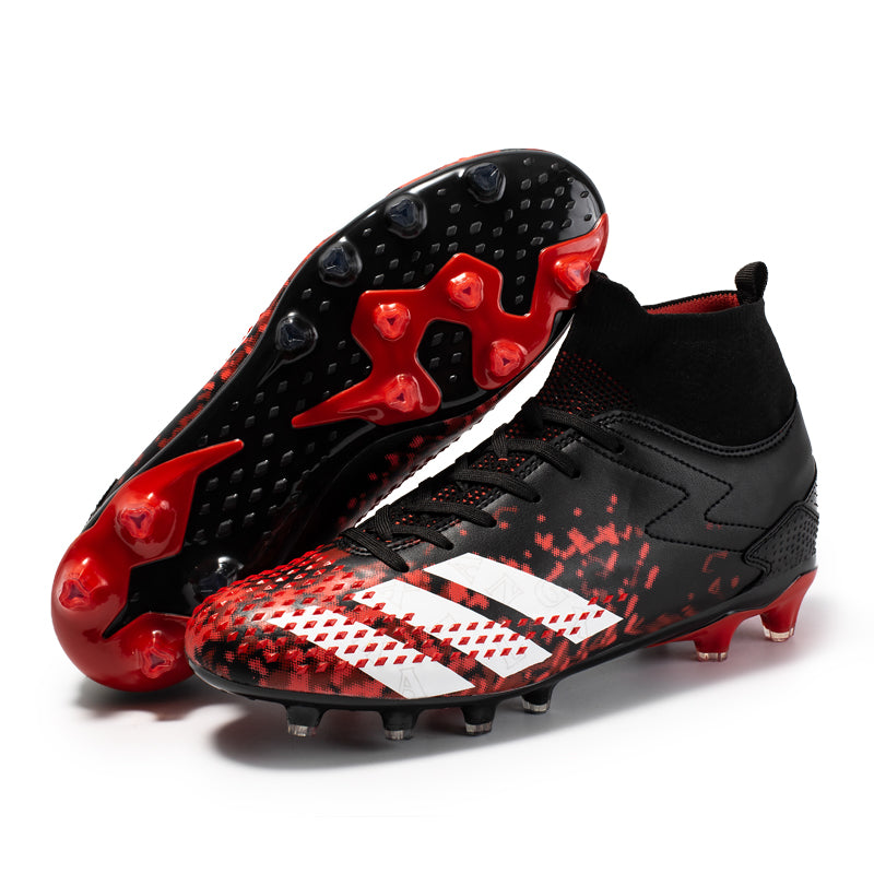 Hight Sock AG Soccer Cleats, Lace-Up Soft Microfiber Dot Texture Three Stripes Football Boots, Gradient Splash Knit Sock Ankle Lightweight Competition Athletic Shoes for Outdoor Long-Blade Artificial Turf Matches-zusheng2088