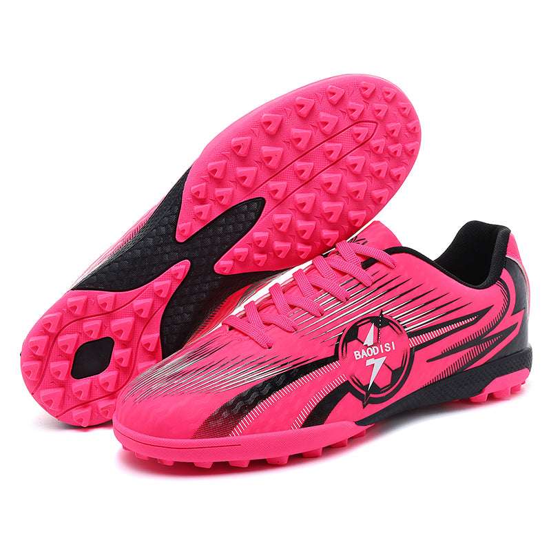 Turf Soccer Cleats, Low-Top Lace-Up Football Shoes with Lightning Soccer Ball Graphic Print, Breathable Athletic Boots for Indoor Courts& Artificial Turf-Hxh2701P-1