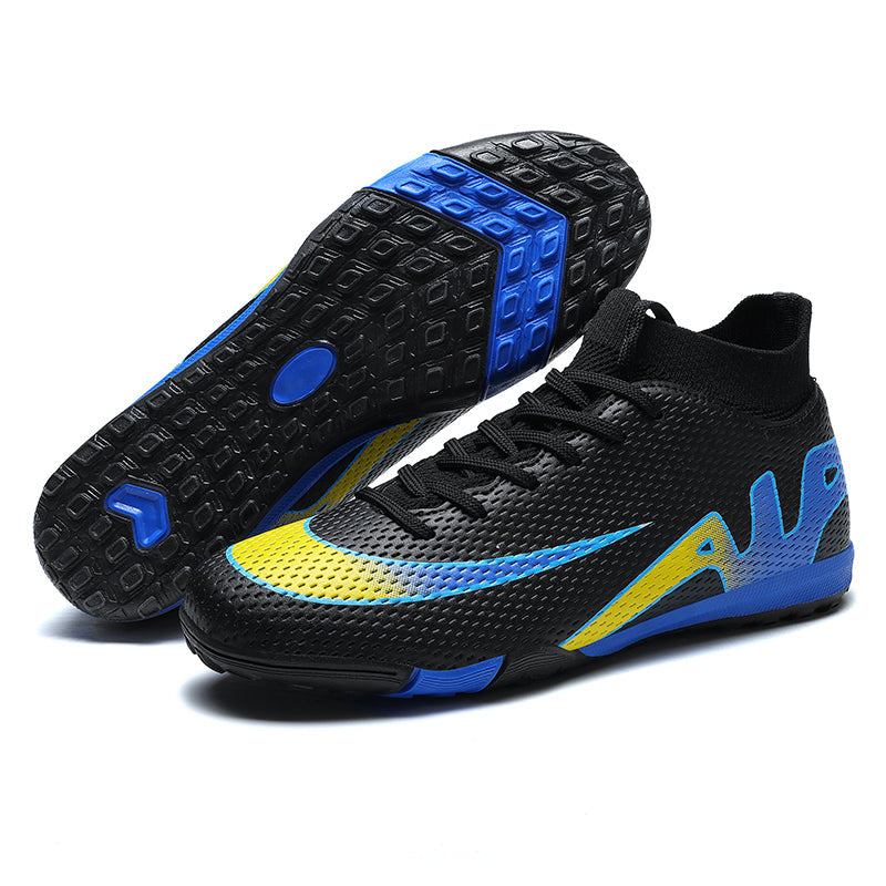 Hight Ankle Sock TF Turf Soccer Cleats, Lace-Up Breathable Perforated Air Mesh Gradient Print Football Boots, Non-Marking Dense Block Rubber Training Shoes for Indoor Hard Courts & Short Artificial Turf-xinma562-1