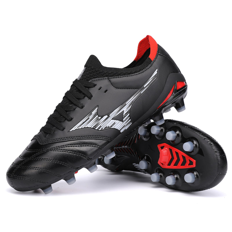 Men Adult Youth Low-Cut AG Soccer Cleats, Lace-Up Soft Faux Leather Stitched Upper Chevron Logo Gradient Football Boots, Transparent Cylindrical Hard Stud Professional Competition Shoes for Natural Grass & Long-Pile Artificial Turf-Hxh-A606