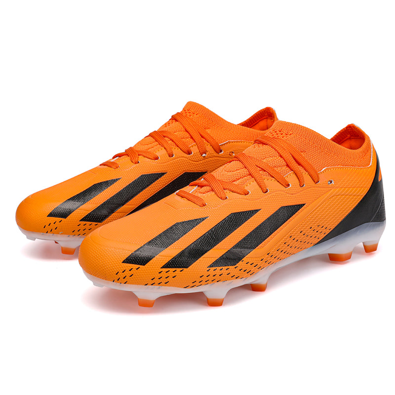 Artificial Grass Soccer Cleats, Low Sock Ankle Lace-Up Messi Football Boots, Gradient Three-Stripe Breathable Athletic Shoes for Outdoor Long-Blade Synthetic Turf Matches-zusheng-A603