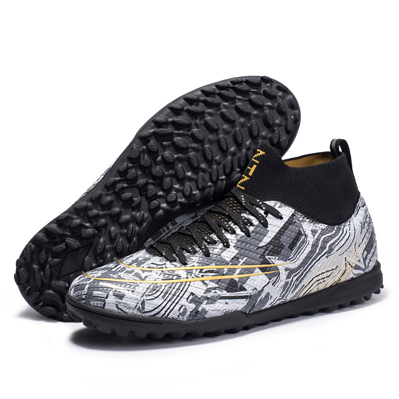 High‑Top TF Turf Soccer Cleats, Turf Short Rubber Studs Football Boots, Knit Sock Collar Professional Soccer Shoes for Adult Youth Turf Field Training & Match, 3‑Color Available-baobu-G761