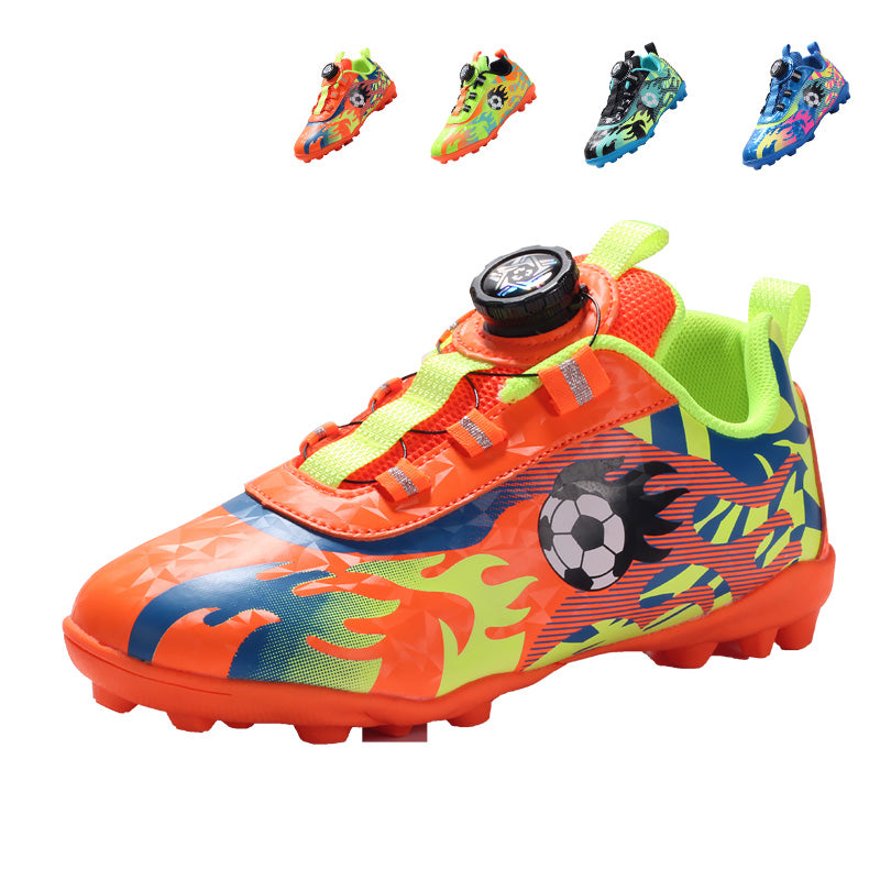 TF Soccer Cleats, Boys Girls Rotary Dial Closure Turf Football Shoes, Flame Print Lightweight Turf‑Stud Soccer Boots for Little Kids Big Kids Indoor Outdoor Artificial Turf Training & Play, Multi‑Color Options-hxh88006