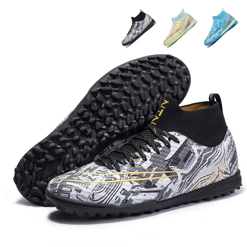 High‑Top TF Turf Soccer Cleats, Turf Short Rubber Studs Football Boots, Knit Sock Collar Professional Soccer Shoes for Adult Youth Turf Field Training & Match, 3‑Color Available-baobu-G761