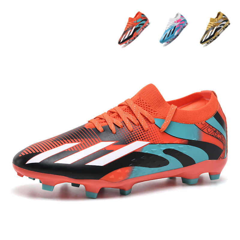 AG Soccer Cleats, Sock‑Collar Lace‑Up Artificial Grass Football Boots, 3‑Stripe Graphic Embossed Upper AG‑Stud Soccer Shoes for Adult & Youth Outdoor Artificial Turf Training & Competition-xile3521