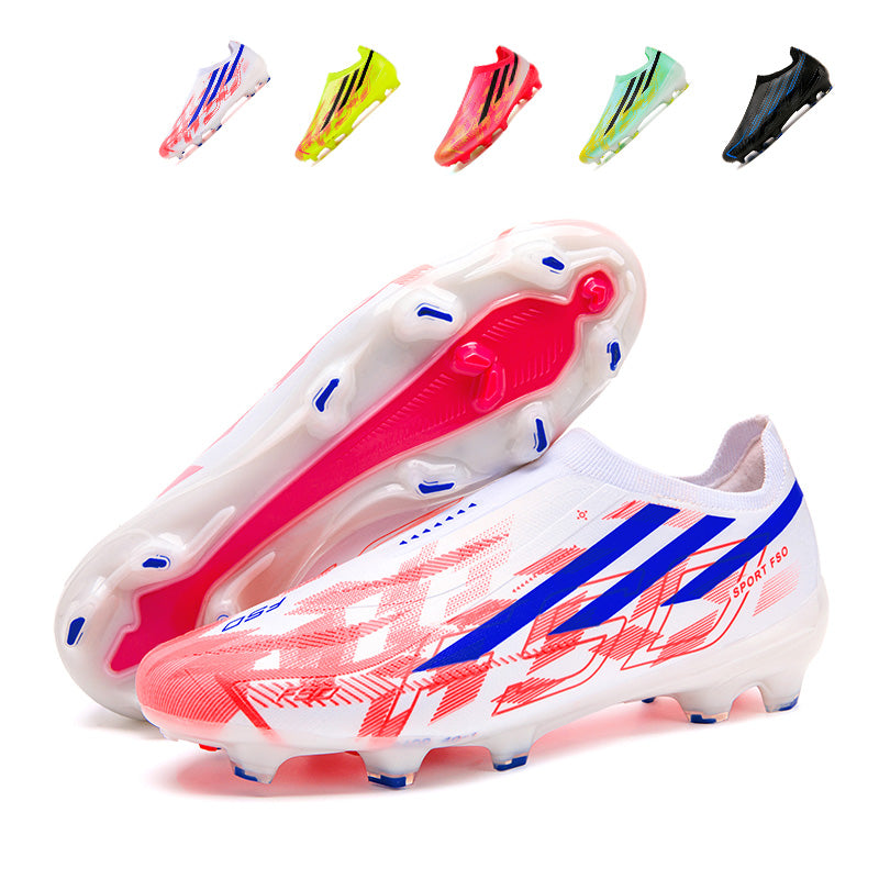 Laceless AG Soccer Cleats, Professional Artificial Grass Slip‑On Soccer Boots, Lightweight Knit Upper AG‑Studs Football Shoes for Adult Men Youth Training & Competition, Multi‑Color Options-Hxh823