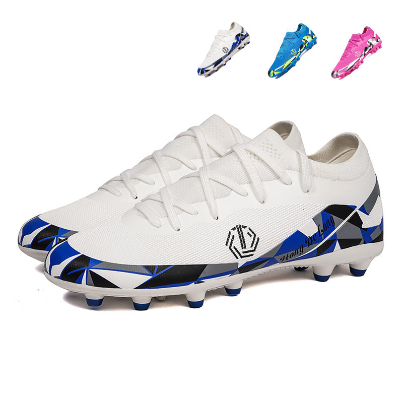 AG Soccer Cleats, Low‑Top Sock‑Collar Lace‑Up Artificial Grass Football Boots, Breathable Knit Mesh Upper with Geometric Print AG‑Stud Soccer Shoes for Adult & Youth Outdoor Synthetic Turf Training & Competition-xile2569