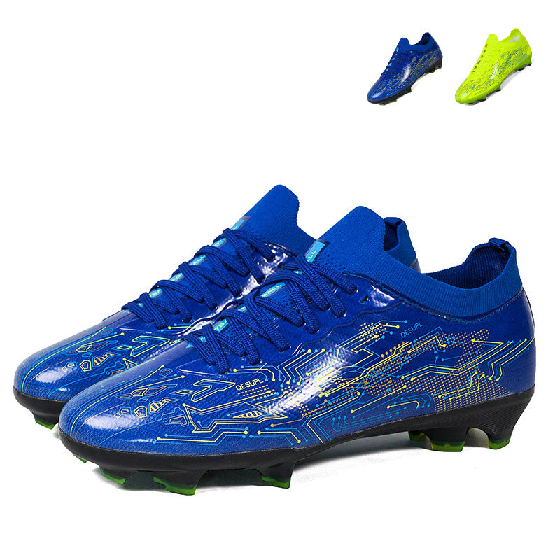 AG Soccer Cleats, Sock‑Collar High‑Ankle Lace‑Up Artificial Grass Football Boots, Circuit‑Board Tech Print Glossy Upper AG‑Stud Soccer Shoes for Adult & Youth Outdoor Synthetic Turf Training & Competition-xile2033