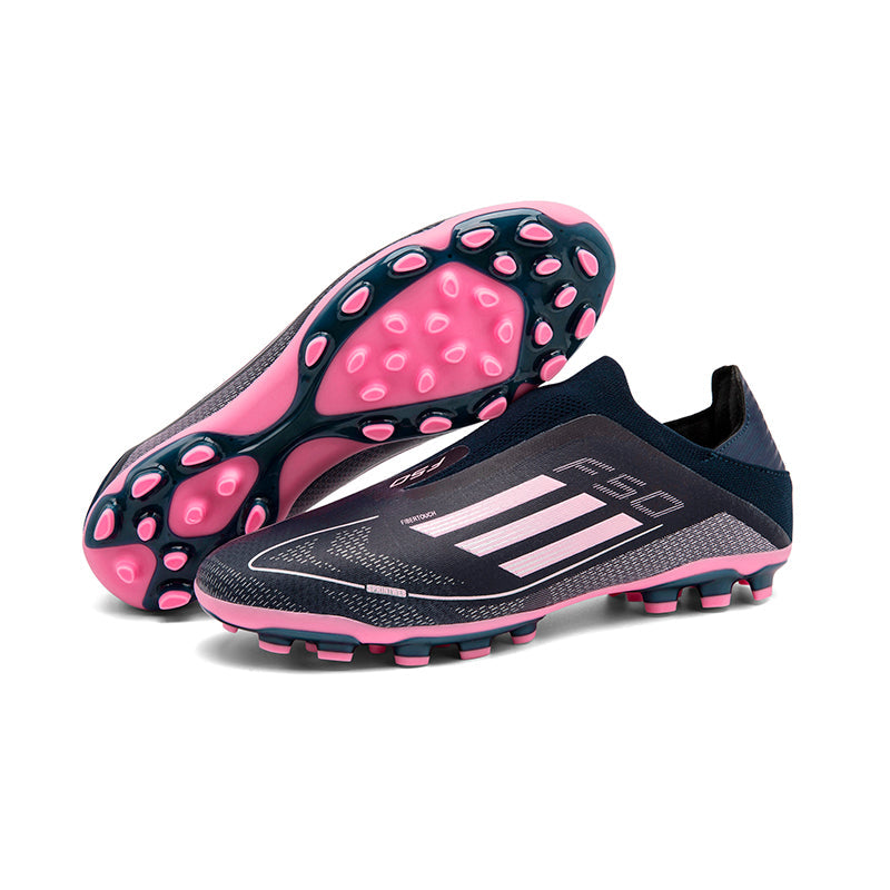 Laceless Slip-On AG Soccer Cleats, Seamless Stretch Knit FIBERTOUCH Upper SPRINTWEB Three Stripes Football Boots, Gradient F50 Logo Conical Stud Competition Shoes for Outdoor Long-Blade Artificial Turf Matches-zusheng966