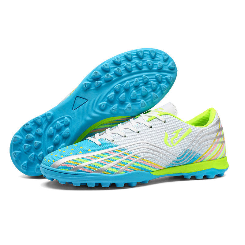 TF Turf Soccer Cleats, Low‑Top Lace‑Up Turf Football Boots, Wave‑Stripe Colorful Graphic Mesh Upper TF‑Stud Soccer Shoes for Adult & Youth Artificial Turf Training & Competition-xile1566