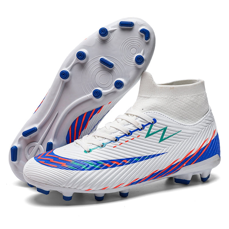 AG Soccer Cleats, Sock‑Collar High‑Ankle Lace‑Up Artificial Grass Football Boots, Diagonal Stripe Textured Upper AG‑Stud Soccer Shoes for Adult & Youth Outdoor Synthetic Turf Training & Competition, Multi‑Color Options-xile791