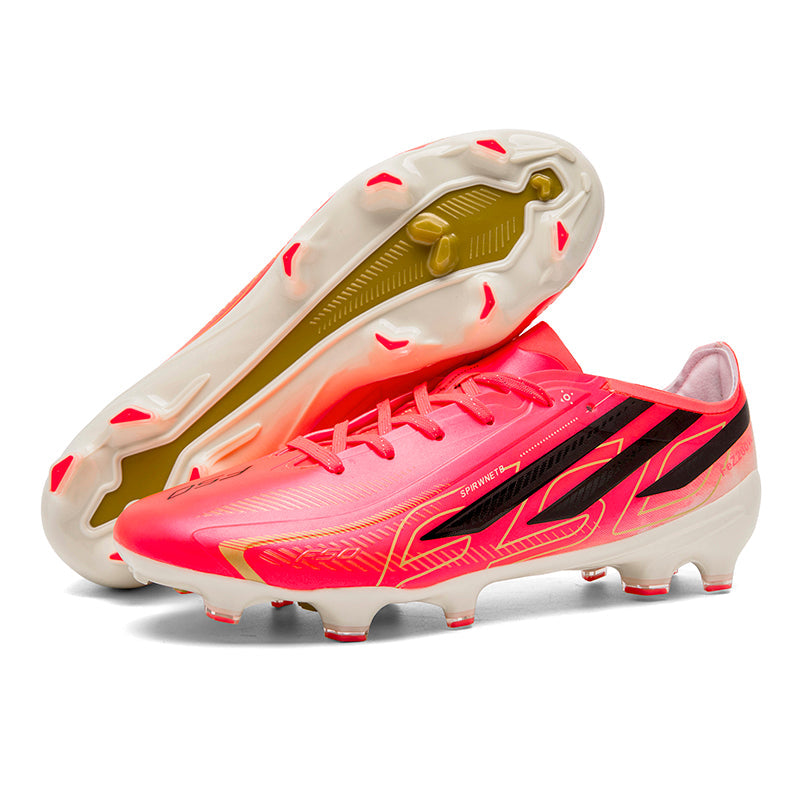 Low Cut AG Soccer Cleats, Lace-Up  Micro Rib Synthetic Football Boots, Gradient F50 Three Stripes Transparent Conical Hard Stud Competition Cleats for Outdoor Long-Blade Artificial Turf Matches-Yinzu2628