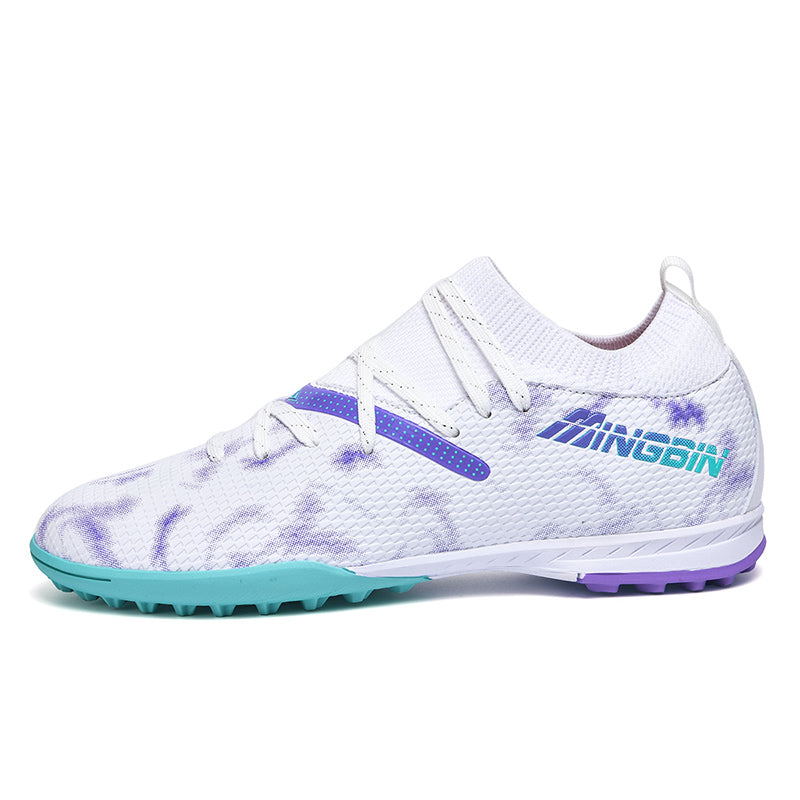 TF Turf Soccer Cleats, Mid-Top Knit Football Shoes, Gradient Mesh &amp; Abstract Print Anti-Slip Training Sneakers for Artificial Turf-Hxh2515F