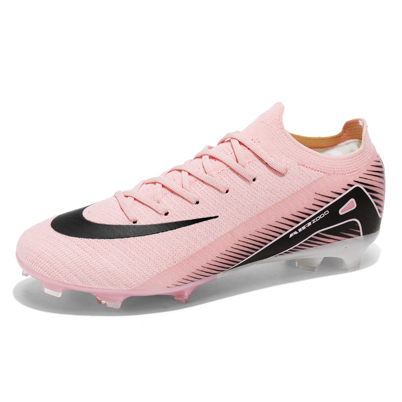 Low Sock Collar AG Soccer Cleats, Lace-Up Gradient Vertical Stripe Woven Knit Football Boots, Transparent Gradient Conical Hard Stud Professional Competition Cleats for Natural Grass & Long-Pile Artificial Turf-junhao8533