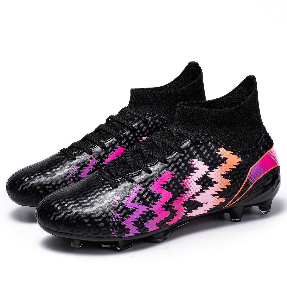Hight Sock AG Soccer Cleats, Lace-Up Wavy Embossed Synthetic Football Boots, Gradient Jagged Pixel Graphic Knit Sock Ankle Lightweight Competition Athletic Shoes for Outdoor Long-Blade Artificial Turf Matches-zusheng8088C