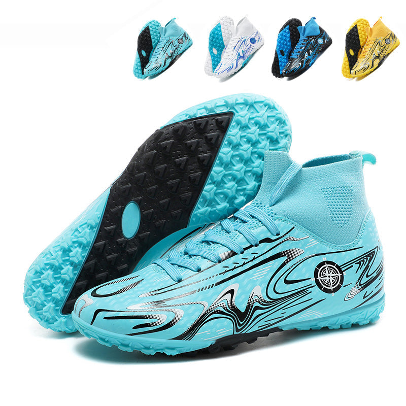 &nbsp;Turf Soccer Cleats with High-Top Knit Sock Collar, Abstract Wave Print Football Shoes, Non-Slip Training Sneakers for Artificial Turf -Yinzu2801