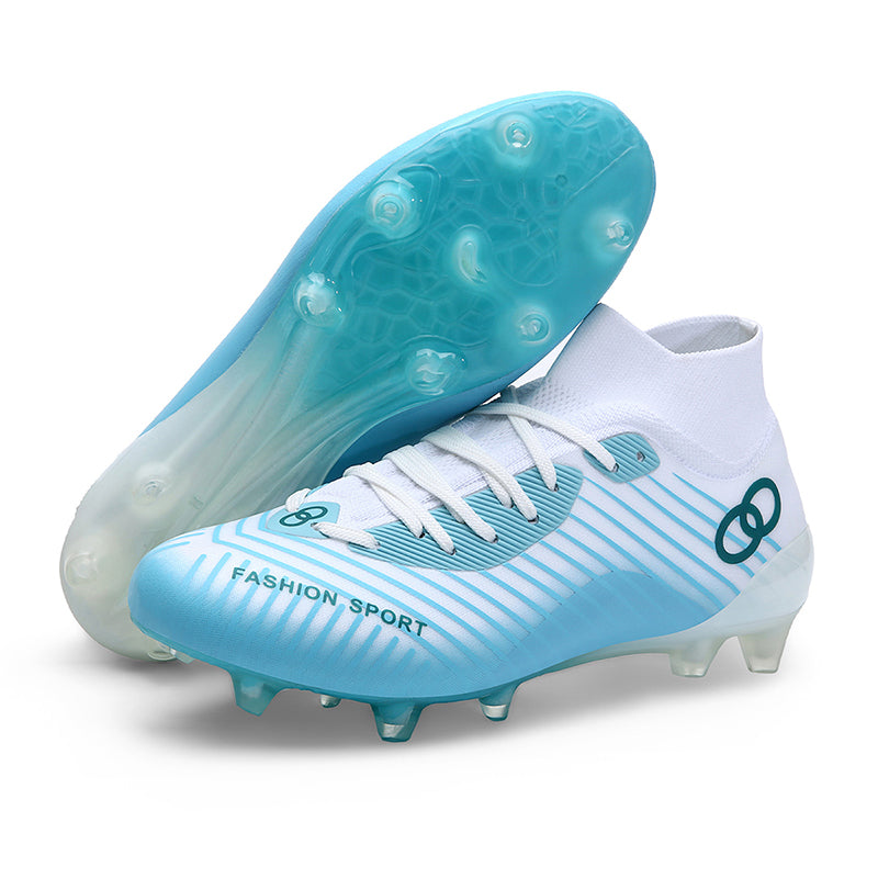 High Sock AG  Soccer Cleats, Lace-Up Gradient Linear Stripe Synthetic Football Boots, Double Ring Logo Lightweight Speed Athletic Shoes for Outdoor Long-Blade Artificial Turf Competitive Matches-zusheng-X806-1