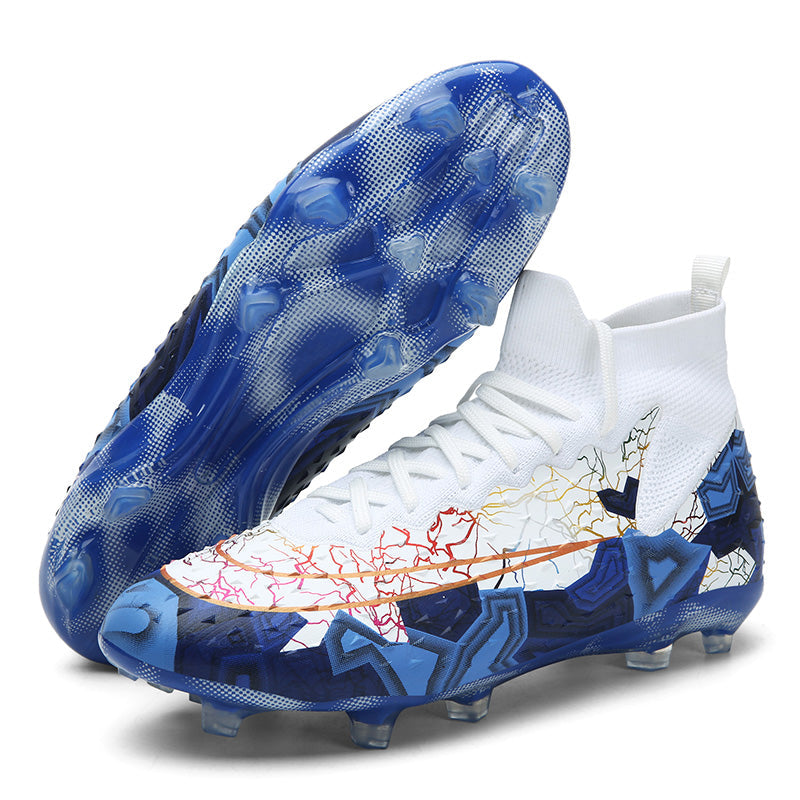 Hight Sock AG Soccer Cleats, Lace-Up 3D Geometric Triangle Lightning Crack Synthetic Football Boots, Double Metallic Stripe Lightweight Competition Athletic Shoes for Outdoor Long-Blade Artificial Turf Matches-zusheng-X802-2