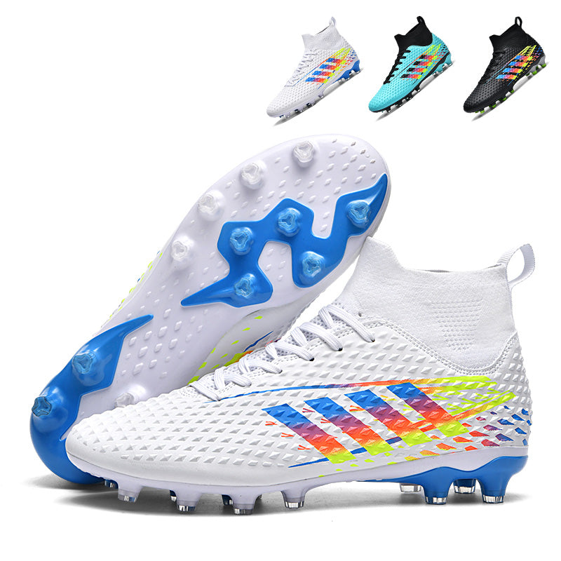 High-Top Soccer Cleats - Textured UpperAG Football Boots with Rainbow Stripes for Training & Match-WEJIESS266