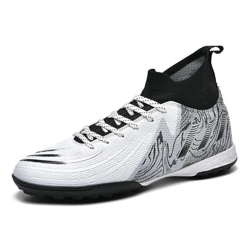 Men&Women Youth High‑Top TF Turf Soccer Cleats, Sock‑Ankle Stretch Knit Collar Football Boots, Printed Textured Synthetic Upper Lace‑Up Soccer Shoes for Turf Hard Ground for Men&Women-baobu2508