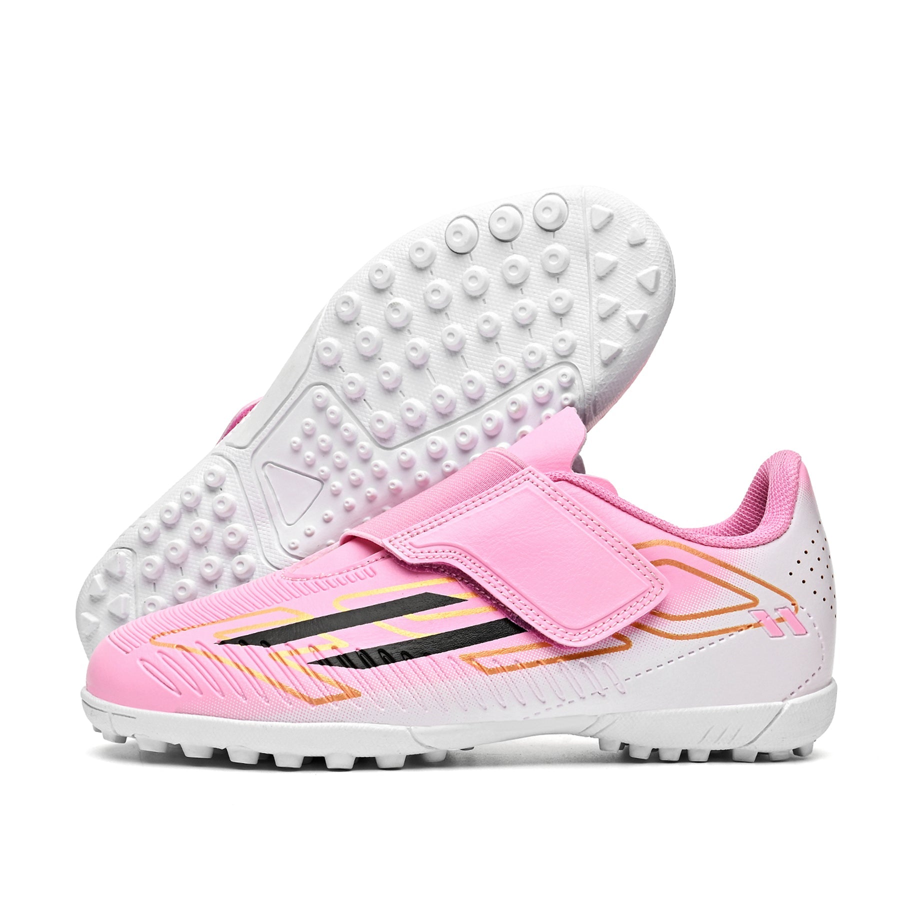 TF Soccer Cleats, Boys Girls Laceless Hook and Loop Velcro Football Shoes, Turf Dense‑Short‑Stud Soccer Boots Lightweight for Little Kids Big Kids Indoor & Outdoor Turf Training & Matches, Multiple Color Options-zusheng1803C-1
