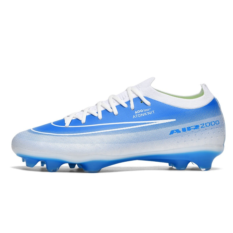 Low Sock Knit AG  Soccer Cleats, Lace-Up AtonKnit Dot Gradient Mesh Football Boots, Large Contrast Swoosh AIR2000 Logo Transparent Conical Stud Competition Cleats for Outdoor Long-Blade Artificial Turf Matches-Yinzu-T40