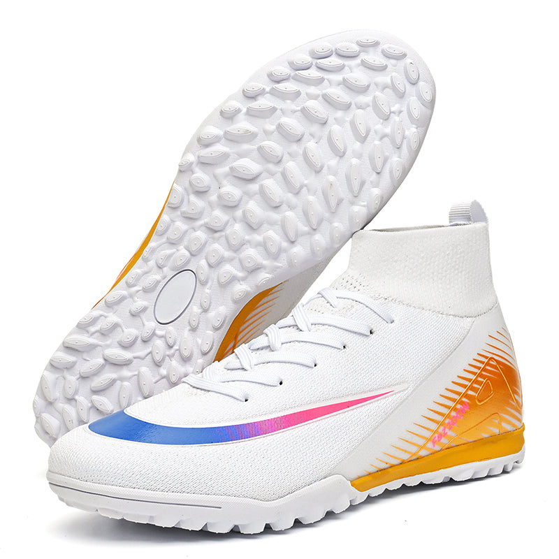 TF Turf Soccer Cleats, High-Top Sock Ankle Football Shoes with Gradient Swoosh Print, Breathable Athletic Boots for Indoor &amp; Artificial Turf Courts-Hxh666-1
