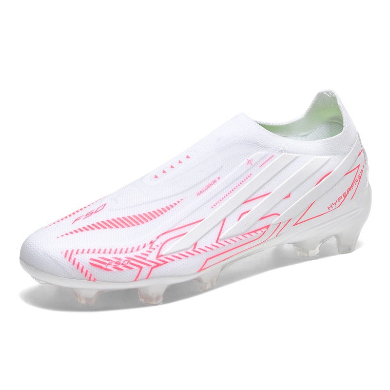 Laceless Slip-On AG  Soccer Cleats, Seamless Stretch Knit  Upper Gradient Three Stripes Football Boots, F50  Logo Transparent Conical Stud Competition Cleats for Outdoor Long-Blade Artificial Turf Matches-Yinzu-T42
