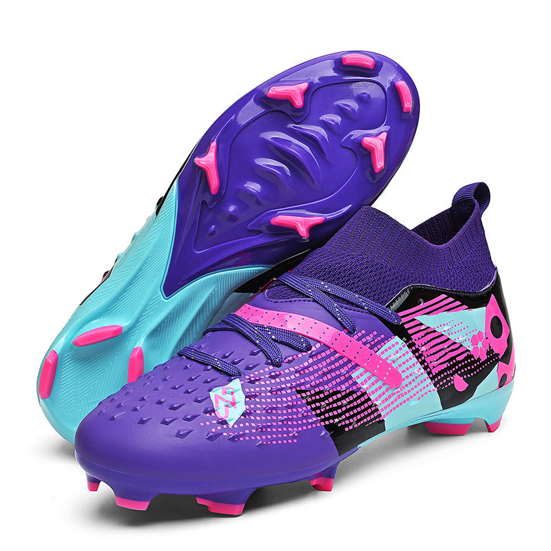 AG Artificial Grass Soccer Cleats, High-Top Sock Ankle Football Shoes with Geometric Print, Performance Athletic Boots for Adults &amp; Youth-Hxh2806-1