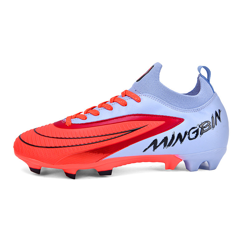 AG Artificial Grass Soccer Cleats, Mid-Top Knit Football Shoes, Gradient Color Block with Graffiti Logo Anti-Slip Athletic Boots for Synthetic Turf-Hxh2617F