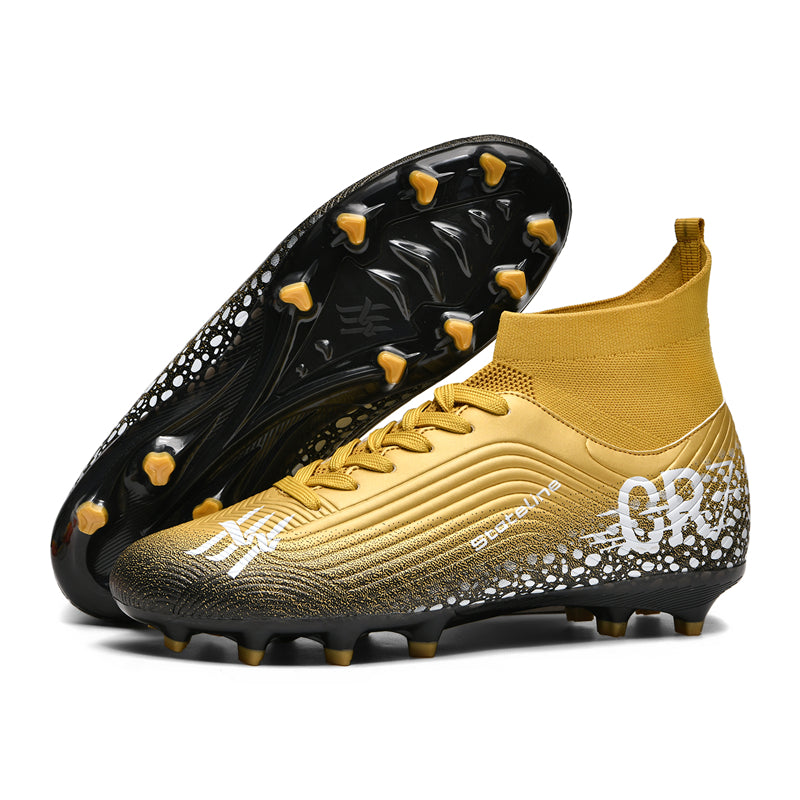 Youth High Sock Collar AG  Soccer Cleats, Lace-Up Gradient Speckle Wavy Line Knit Football Boots, Transparent Conical Hard Stud Professional Competition Cleats for Natural Grass & Long-Pile Artificial Turf-ysxd-ZJ887
