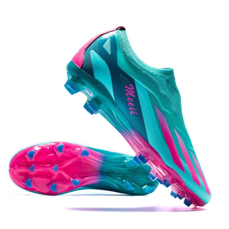 Laceless Slip-On AG Soccer Cleats, Gradient 3-Stripes Knit Sock Collar Synthetic Football Boots,  Printed Lightweight Competition Athletic Shoes for Outdoor Long-Blade Artificial Turf Matches-zusheng2410-2