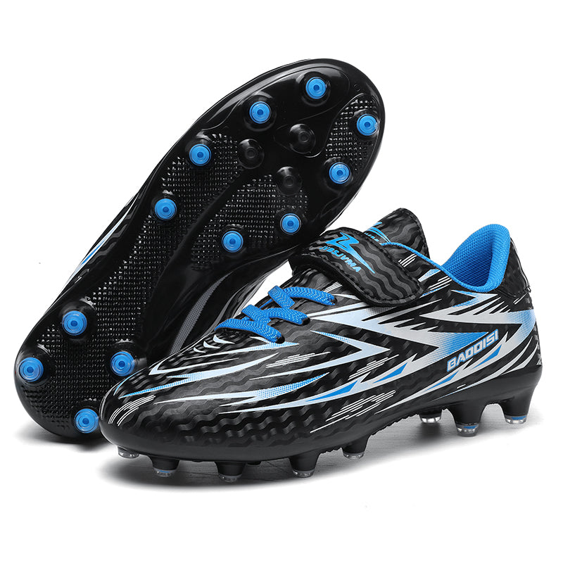 AG  Soccer Cleats, Velcro Easy-On Hidden Elastic Laces Wavy Texture Synthetic Football Boots, Sharp Arrow Graphic BAODISI Logo Lightweight Youth Competition Cleats for Outdoor Long-Blade Artificial Turf Matches-zusheng196