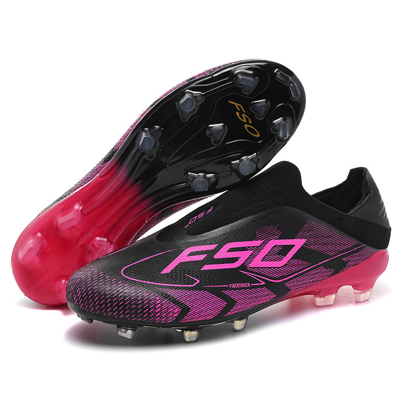 Youth Slip-On Laceless AG Soccer Cleats,  Sock Knit F50 FiberTouch Gradient Grid Print Football Boots, Transparent Gradient Conical Hard Stud Professional Competition Cleats for Natural Grass & Long-Pile Artificial Turf-junhao8850
