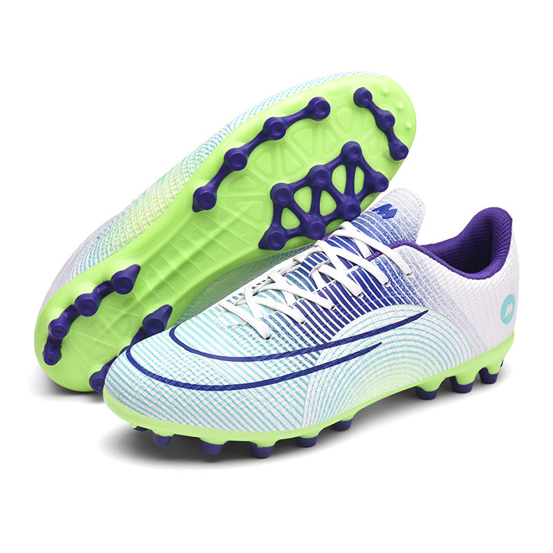 Low Cut AG  Soccer Cleats, Lace-Up Grid Embossed Synthetic Football Boots, Curved Gradient Streamline M Circle Logo Lightweight Competition Athletic Shoes for Outdoor Long-Blade Artificial Turf Matches-zusheng7168
