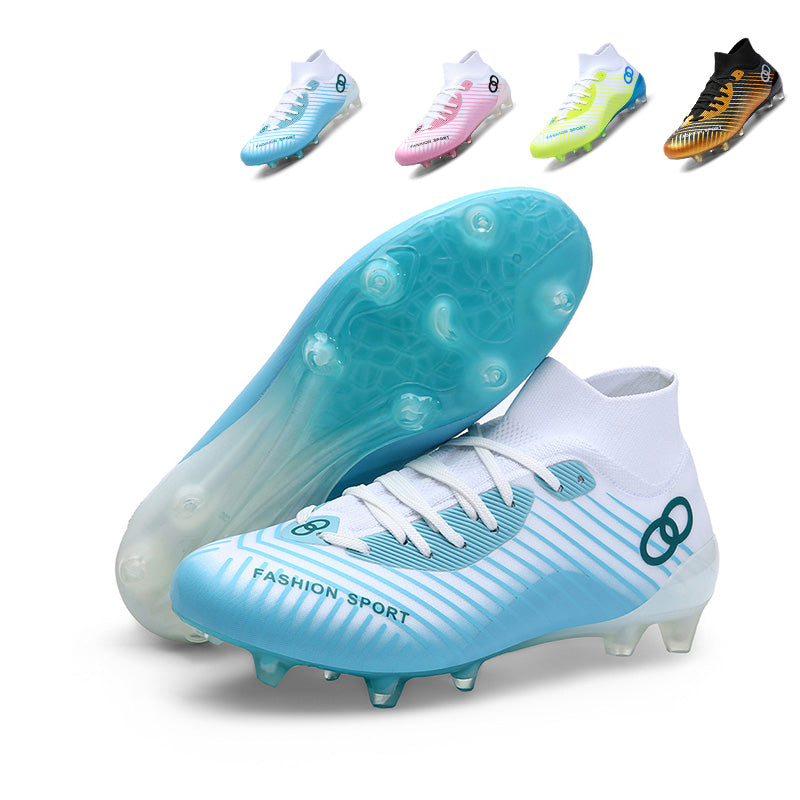 High Sock AG  Soccer Cleats, Lace-Up Gradient Linear Stripe Synthetic Football Boots, Double Ring Logo Lightweight Speed Athletic Shoes for Outdoor Long-Blade Artificial Turf Competitive Matches-zusheng-X806-1