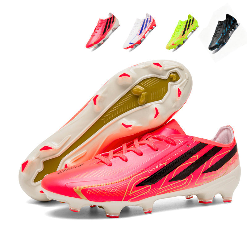 Low Cut AG Soccer Cleats, Lace-Up  Micro Rib Synthetic Football Boots, Gradient F50 Three Stripes Transparent Conical Hard Stud Competition Cleats for Outdoor Long-Blade Artificial Turf Matches-Yinzu2628