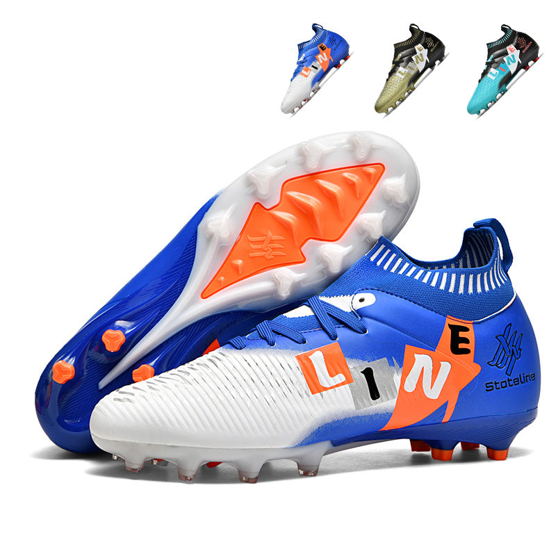 Artificial Grass Soccer Cleats, High-Top Knit Football Shoes, Letter Print Anti-Slip Athletic Boots for Synthetic Turf-Hxh-ZJ889-1