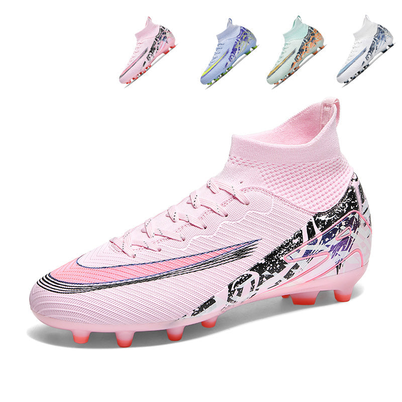 AG Artificial Grass High Sock Ankle Soccer Cleats, Lace-Up Textured Knit Football Boots, Splash Graffiti Gradient Graphic Lightweight Athletic Shoes for Outdoor Long-Blade Synthetic Turf Competitive Matches-zusheng801A