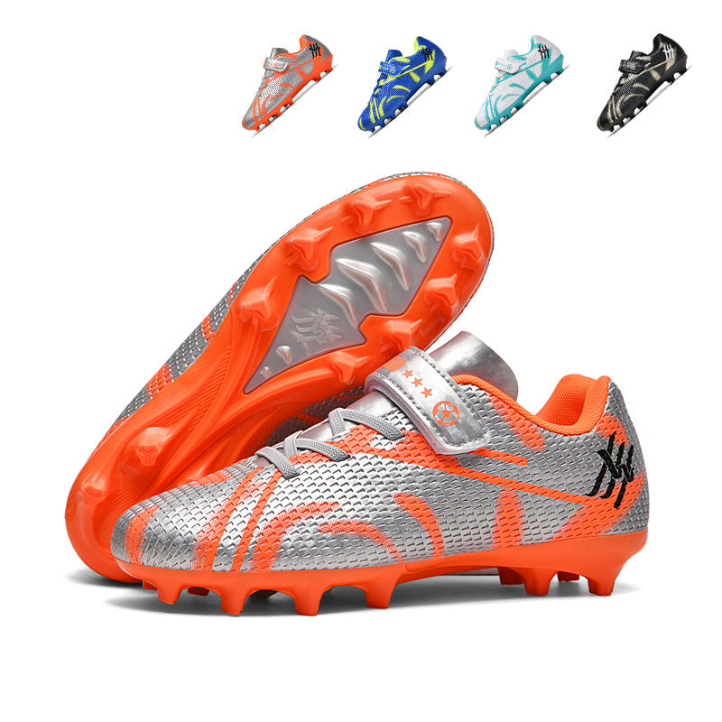 Kids AG Soccer Cleats, Hook-and-Loop Strap Easy-On Honeycomb Mesh Wave Graffiti Football Shoes, Transparent Conical Hard Stud Competition Cleats for Long-Pile Artificial Turf & Natural Grass-zusheng-ZJ885