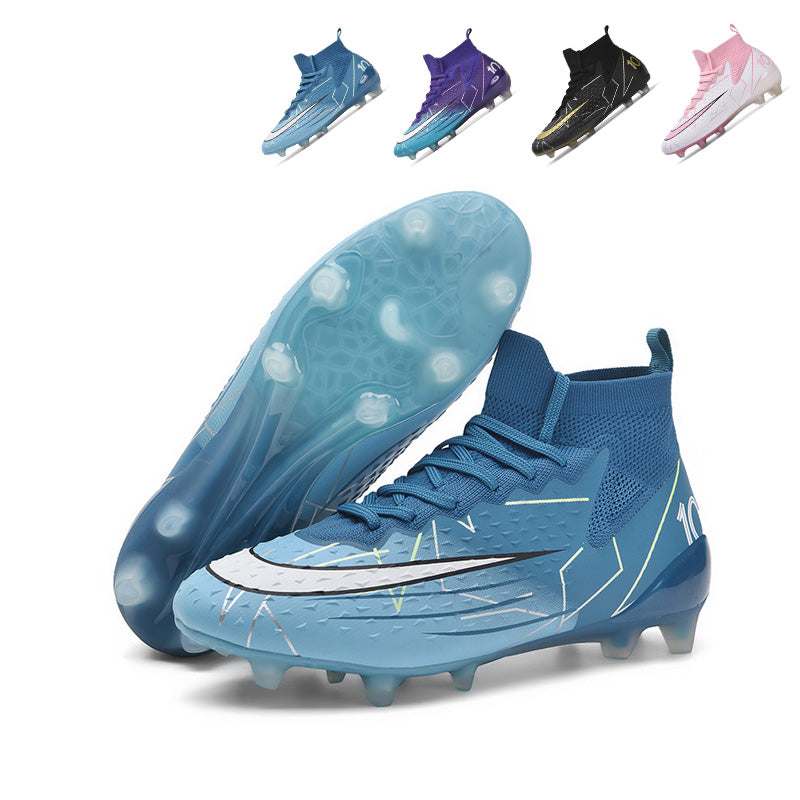 High Sock AG  Soccer Cleats, Lace-Up 3D Dot Textured Geometric Line Synthetic Football Boots, Number 10 Swoosh Logo Lightweight Competition Athletic Shoes for Outdoor Long-Blade Artificial Turf Matches-zusheng-X801-2