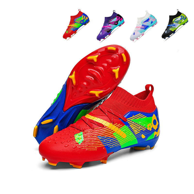 AG Artificial Grass Soccer Cleats, High-Top Sock Ankle Football Shoes with Geometric Print, Performance Athletic Boots for Adults &amp; Youth-Hxh2806-1