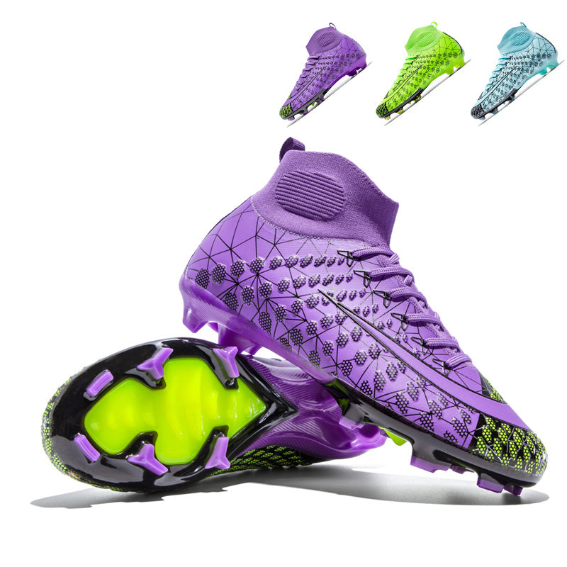 High Sock Ankle Soccer Cleats, Lace-Up Honeycomb Geometric Print Synthetic Football Boots, Lightweight Speed Athletic Shoes for Outdoor Long-Blade Synthetic Turf Competitive Matches-zusheng2298-1