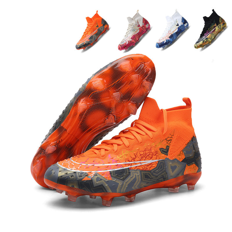 Hight Sock AG Soccer Cleats, Lace-Up 3D Geometric Triangle Lightning Crack Synthetic Football Boots, Double Metallic Stripe Lightweight Competition Athletic Shoes for Outdoor Long-Blade Artificial Turf Matches-zusheng-X802-2
