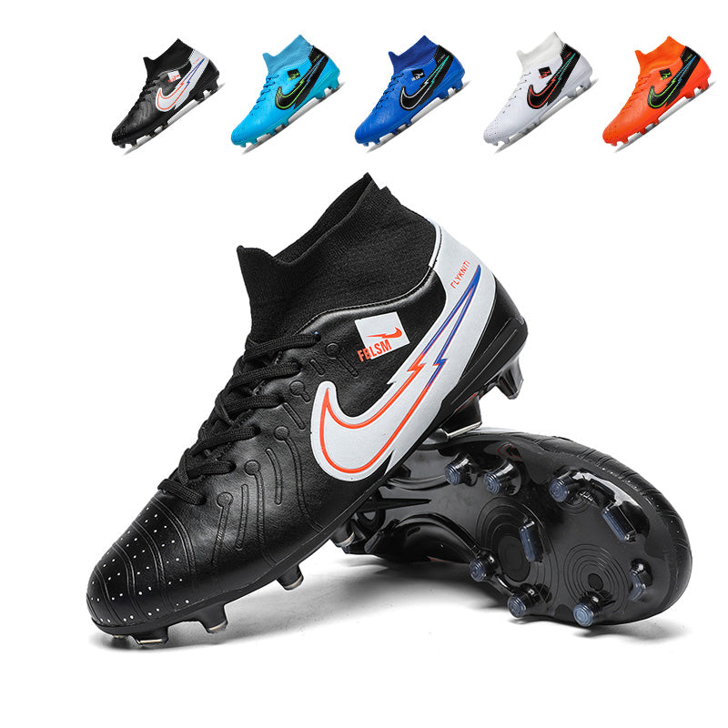 Hight Sock AG Soccer Cleats, Lace-Up Curved Embossed Synthetic Football Boots, Gradient Swoosh Lightning Graphic Knit Sock Ankle Lightweight Competition Athletic Shoes for Outdoor Long-Blade Artificial Turf Matches-zusheng793