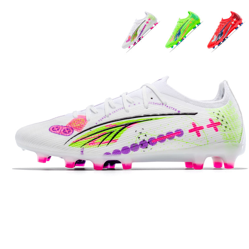 Low Cut AGSoccer Cleats, Lace-Up Lightweight Woven Knit Graphic Print Football Boots, Transparent Gradient Conical Stud Professional Competition Cleats for Natural Grass & Long Pile Artificial Turf-Xinma2295