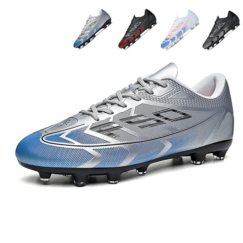 Low Cut AGSoccer Cleats, Lace-Up Breathable Grid Woven Mesh Football Boots, Gradient Split F50 Linear Print Conical Hard Stud Competition Shoes for Outdoor Long-Blade Artificial Turf Matches-Yinzu2702L