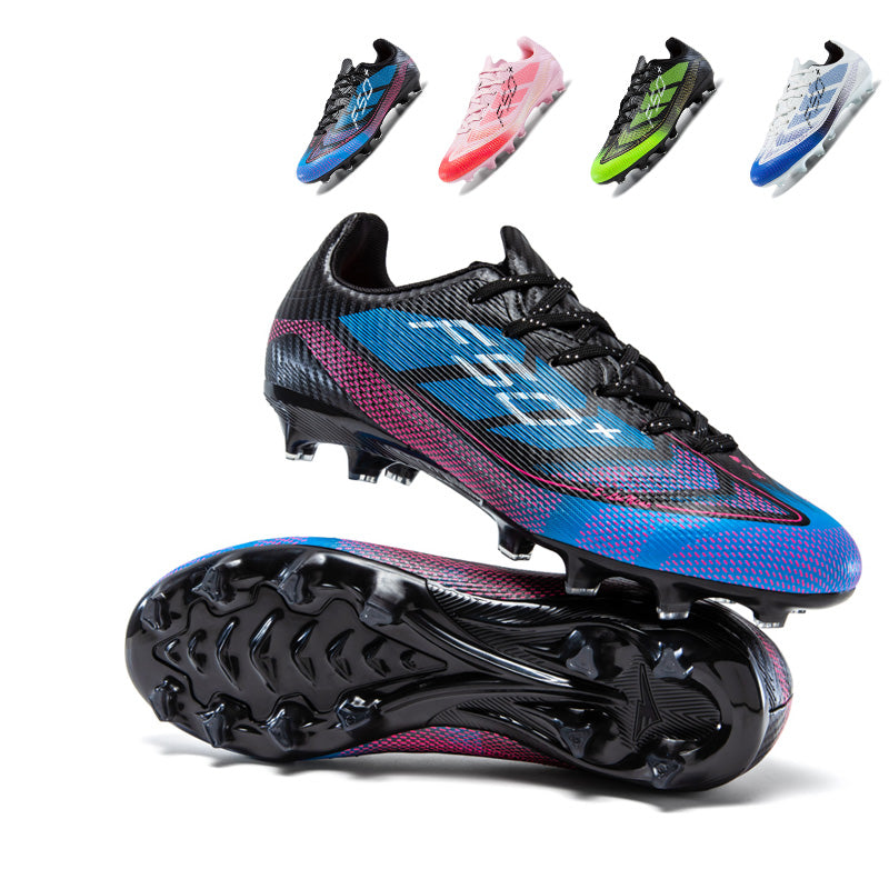 Low Cut AG Soccer Cleats, Lace-Up Fine Dot Textured Mesh F50+ Gradient Graphic Football Boots, Transparent Conical Hard Stud Lightweight Competition Cleats for Outdoor Long-Blade Artificial Turf Matches-Hxh-X2009
